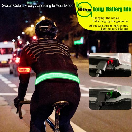 PEAKFIRE 7 Lights Colors Rechargeable LED Armband, 360° Reflective Running Light for Runners, High Visibility Light Up Reflective Running Gear for Walking Cycling at Night