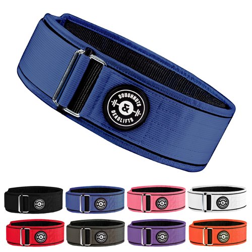 DNDL Self-Locking Weightlifting Belt, 4-Inch, Nylon, Metal Buckle (Blue, Medium)