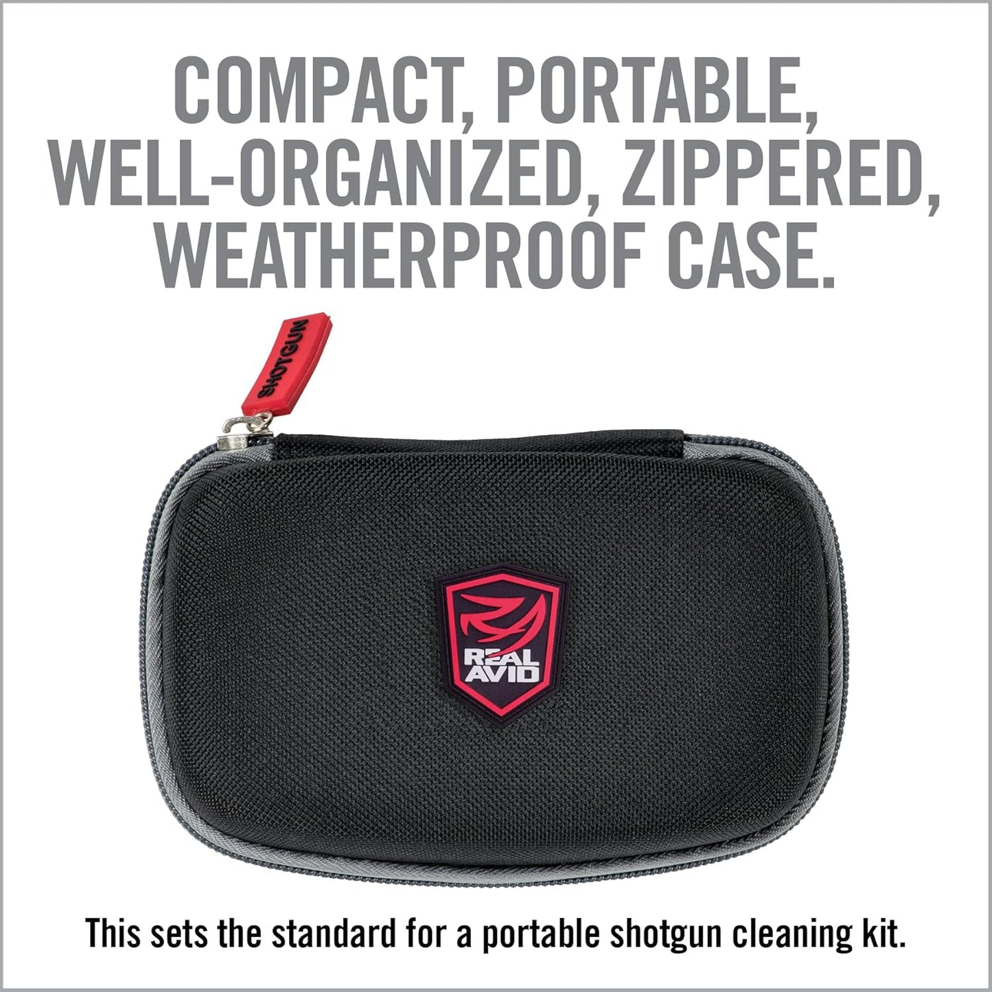 Real Avid Shotgun Cleaning Kit – Compact Cleaning Case for 12 and 20 Gauge with 7 Section Rod, Bronze Brushes, Mops, Bore Patch Tip, Thread Adaptor and 50 Patches - Trap & Hunting Maintenance Kit