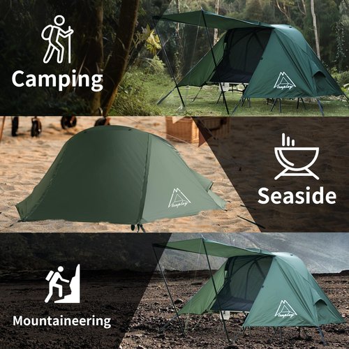 TENPLAY Cot Camping Tent,Backpacking 3 Way Tent,1 Person Solo Tent,Quick Setup,70D Nylon,pu5000mm,UV Cut,7001 Aluminium,Ultralight,Compact,Outerdoor,Hiking,Travel,Mountaineering(Green