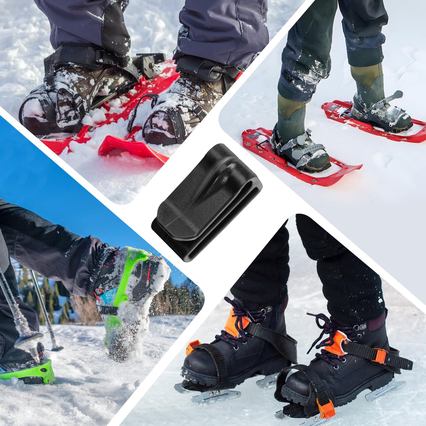 Adnee 20 Pack Snowshoe Strap Clips - 0.8 inch Ski Boot Wraps Buckle - Multipurpose Snowshoes Replacement Clips for Women Men Youth Kids Snowshoe Bindings