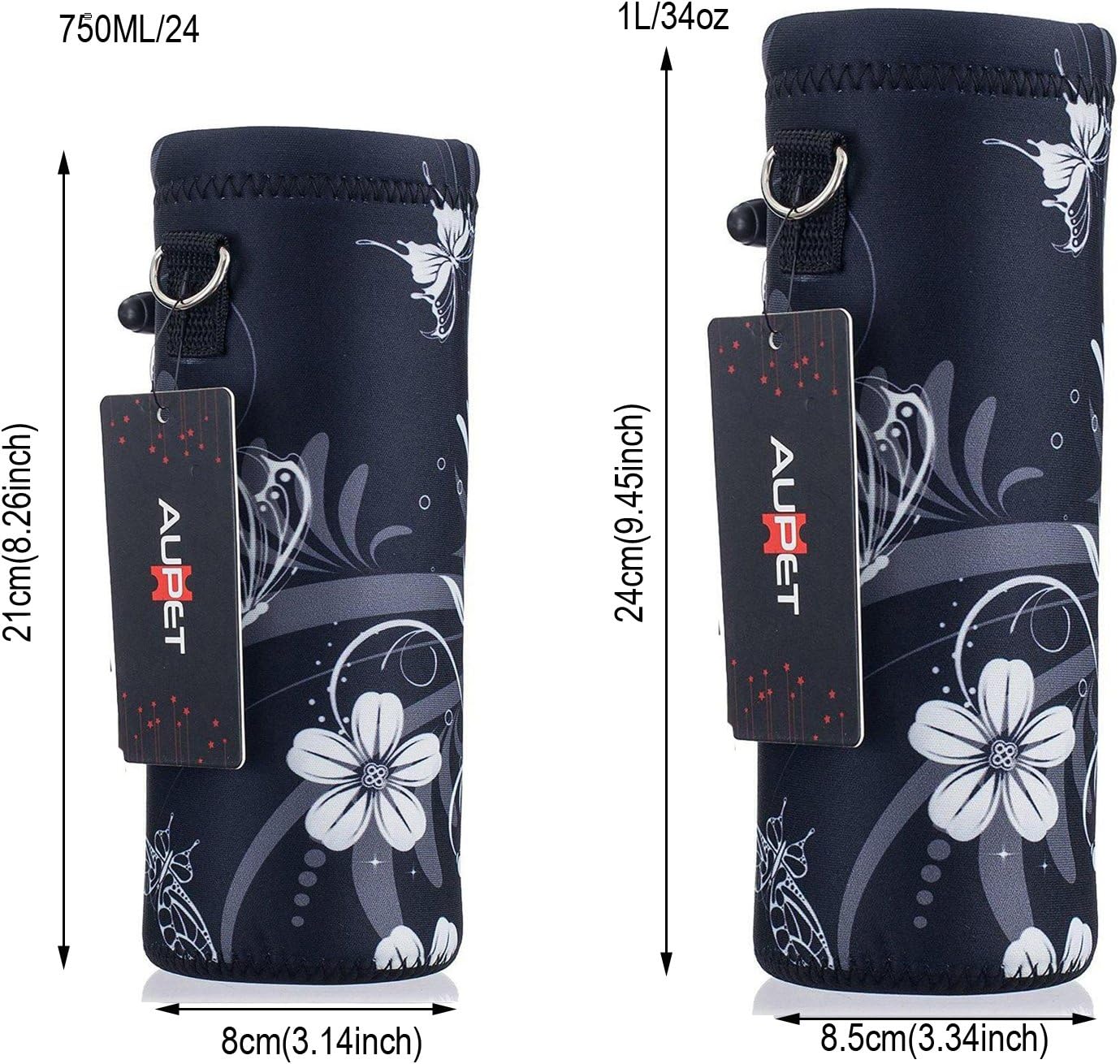 AUPET Water Bottle Carrier,Insulated Neoprene Water bottle Holder Bag Case Pouch Cover 1000ML or 750ML,Adjustable Shoulder Strap, Great for Stainless Steel and Plastic Bottles