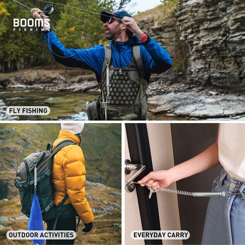Booms Fishing Tube Coiled Lanyard: T09 Retractable Fishing Lanyard - 2PCS Gray Tool Coil Lanyard for Fly Fishing,Kayak Fishing, Camping, Backpacking or Other Outdoor Activities or Daily Use