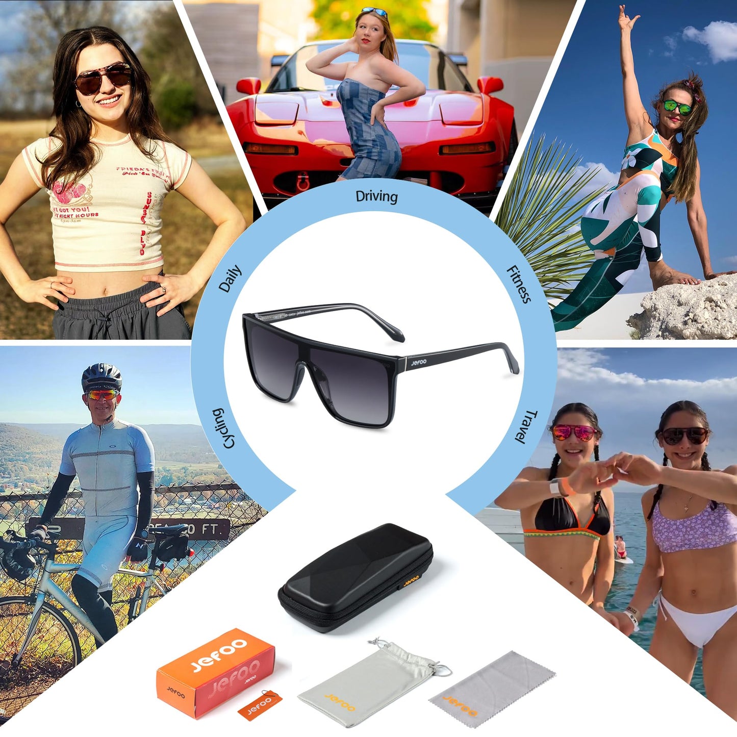 Jefoo Polarized Square Sunglasses for Women Men Oversized Fashion Siamese Lens Style Flat Top Shield Shades UV Protection