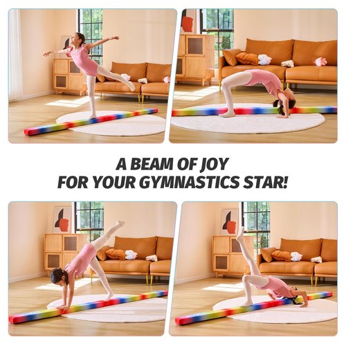 ZELUS Rainbow 8 ft Folding Gymnastics Balance Beam, Water-Resistant Suede & High Density EVA for Kids, Beginners & Professional Gymnasts, Hinge Connection & Non-Slip Base
