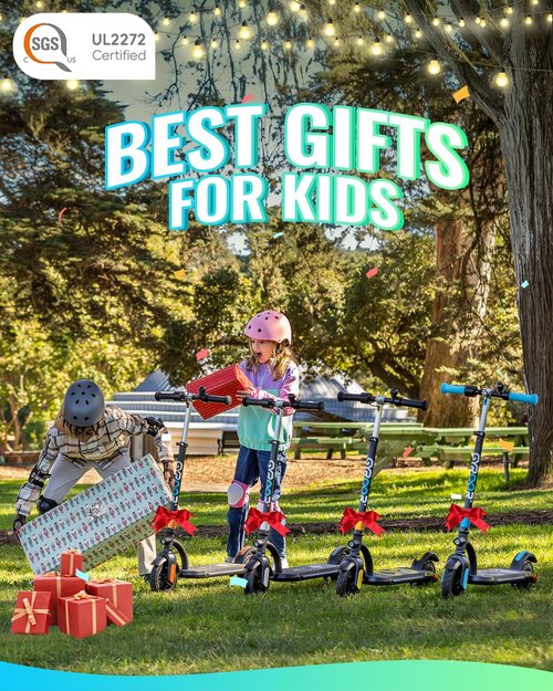 Gyroor H40 Kids Electric Scooter, 180W Motor, Up to 10 MPH, LED Display & Colorful Lights, Adjustable Height, for Boys & Girls Ages 8-12, Great Birthday Gift,H40-Gold