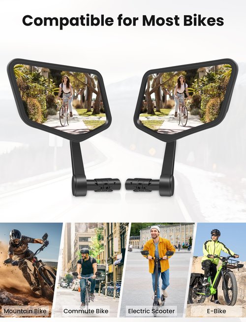 BISCOS Bar End Bike Mirrors Right, HD Stainless Steel Lens Bicycle Rearview Mirror, Scratch Resistant and Fall Resistant, E-Bike Safe Rear View Mirrors for Handlebar with Inner Diameter 15-23mm
