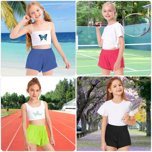 DOCUMO Girls Athletic Shorts with Liner Lightweight Running Shorts for Teen Girls Kids Quick Dry Sports Active Short with Zipper Pocket (Black, Large)