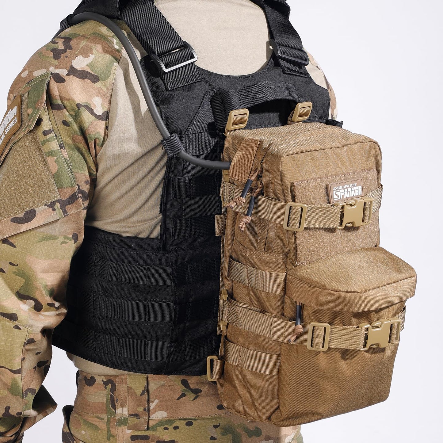 EXCELLENT ELITE SPANKER Tactical Small MOLLE Hydration Pack Water Bladder Carrier Pack for Tactical Vest Backpack Plate Carrier (Coyote Brown-Nylon)