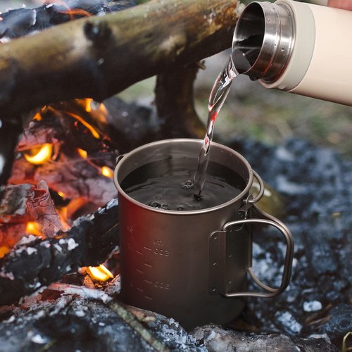 HUIOP Titanium Pot, 750ml, Silver, Uncoated, 4.5oz, Camping Pot with Lid and Storage Sack