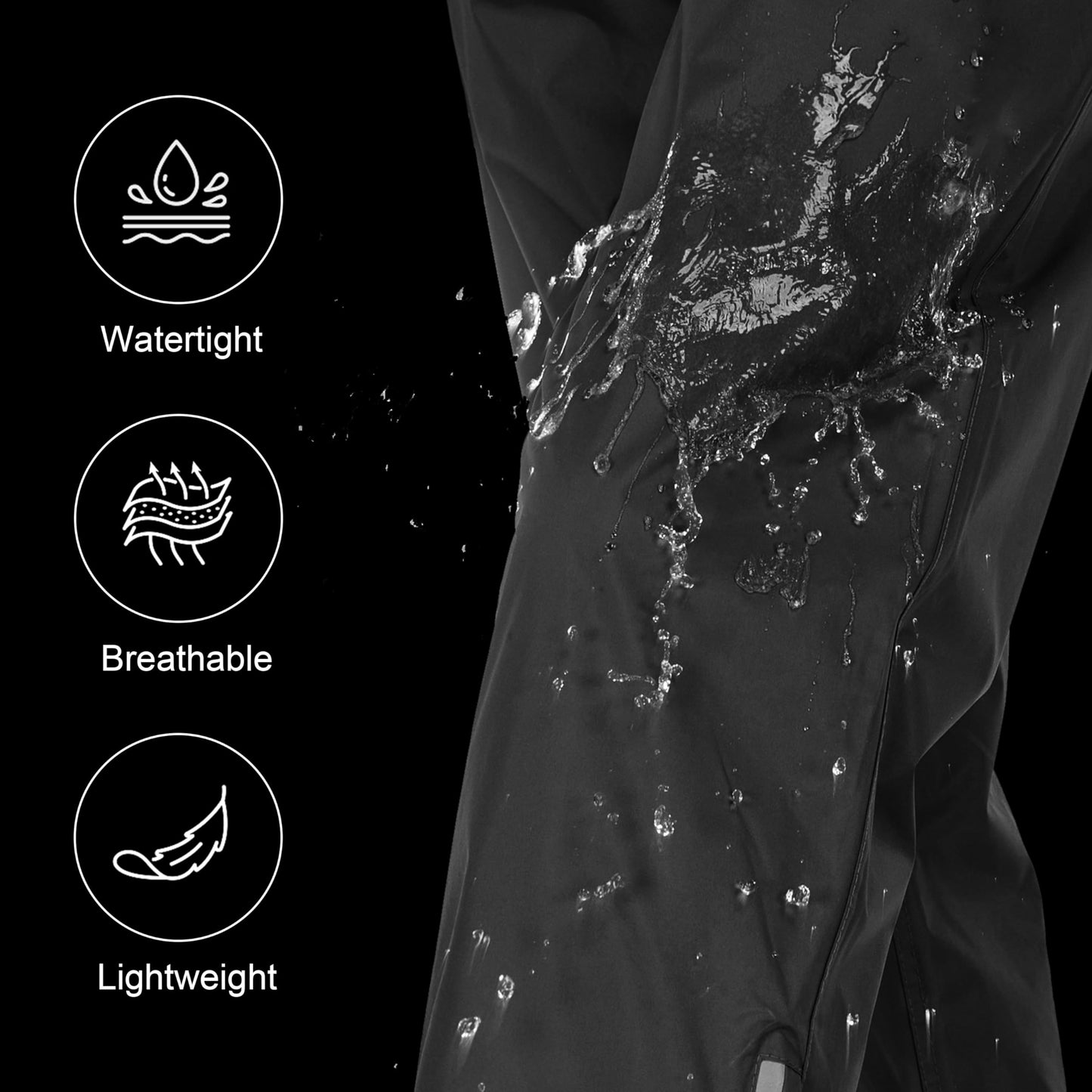 JAEZZIY Women's Rain Pants Waterproof Lightweight Packable Rain Pants Women Windproof Hiking Pants for Outdoor, Fishing (Black M)