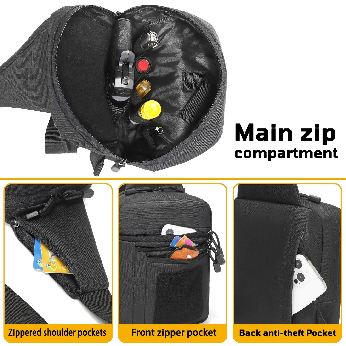 FLWVOG Concealed Carry Crossbody Bag for Men, Ccw Sling Bag EDC Carry Bag Shoulder Chest Pack Gun Bags for Handguns. (Black)