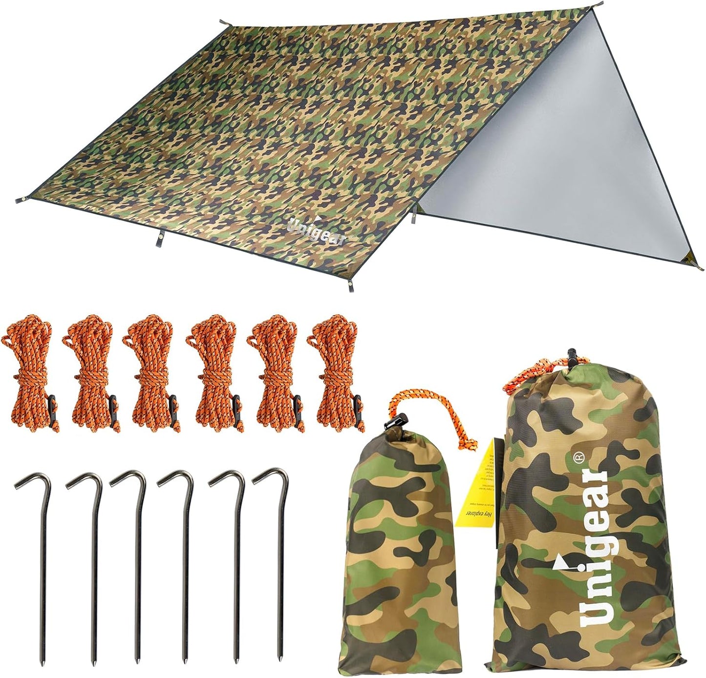 Unigear Hammock Rain Fly, 16.4/14.4/13/10ft Camping Tarp, UV Protection & Waterproof & Lightweight for Camping, Backpacking and Outdoor Adventure (Brown,10 * 10ft)