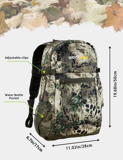 WOLFHUNT Camouflage Hunting Backpack for Men, Medium Camo Hunting Pack Hiking Day Pack for Hiking, Fishing, Shooting, 24 L,Prym1 MP