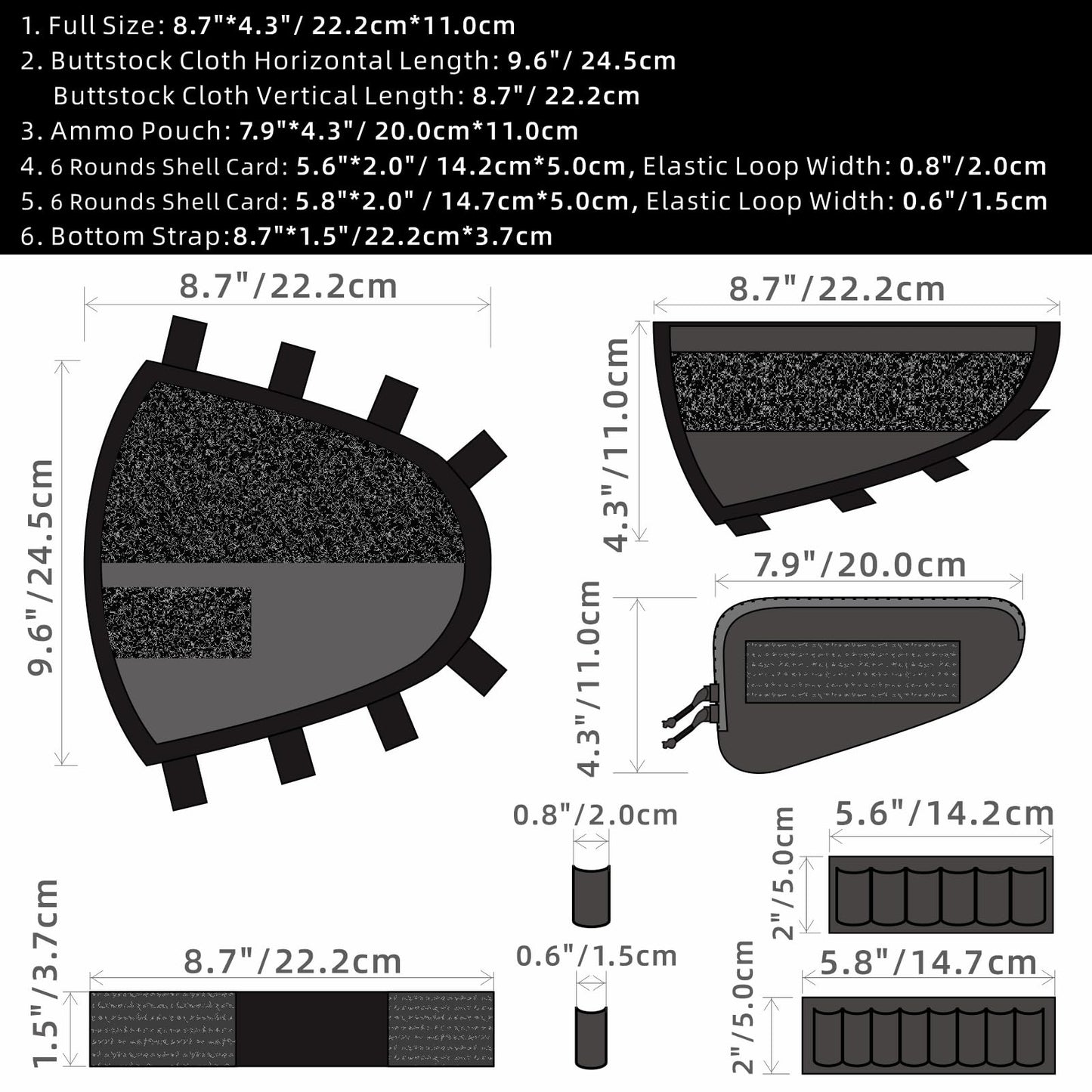 Aprikostein Buttstock Shotgun Shell Holder for Ammo 12 Gauge 20Ga 30-06 30-30 45-70 7.62 410 Left Right Handed Ambidextrous Rifle Stock Pouch Cheek Rest Shotshell Carrier