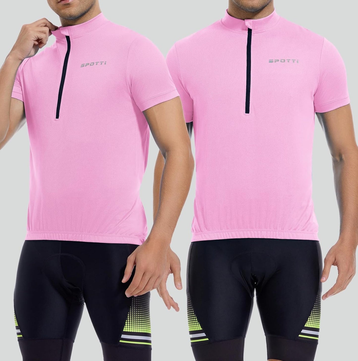 Spotti Men's Cycling Bike Jersey Short Sleeve with 3 Rear Pockets- Moisture Wicking, Breathable, Quick Dry Biking Shirt