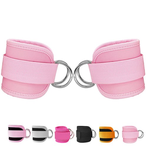 Langmeil Fitness Ankle Straps for Cable Machines, 2 Pack Comfortable Adjustable Padded Ankle Wrist Cuffs, Kickback Glute Workouts for Men Women, Double D-Ring Leg Straps with Neoprene Padding -Pink