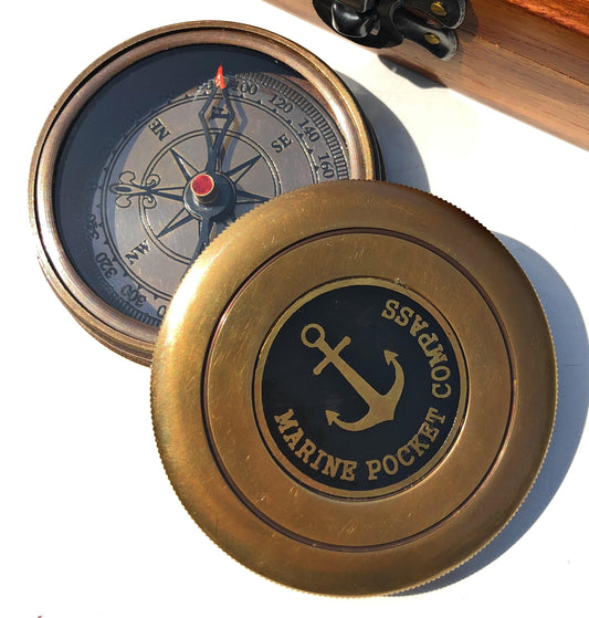 Engraved Brass Compass with Wooden Box - Famous Poet Quotes, Graduation Day & Baptism Gifts for Men & Boys