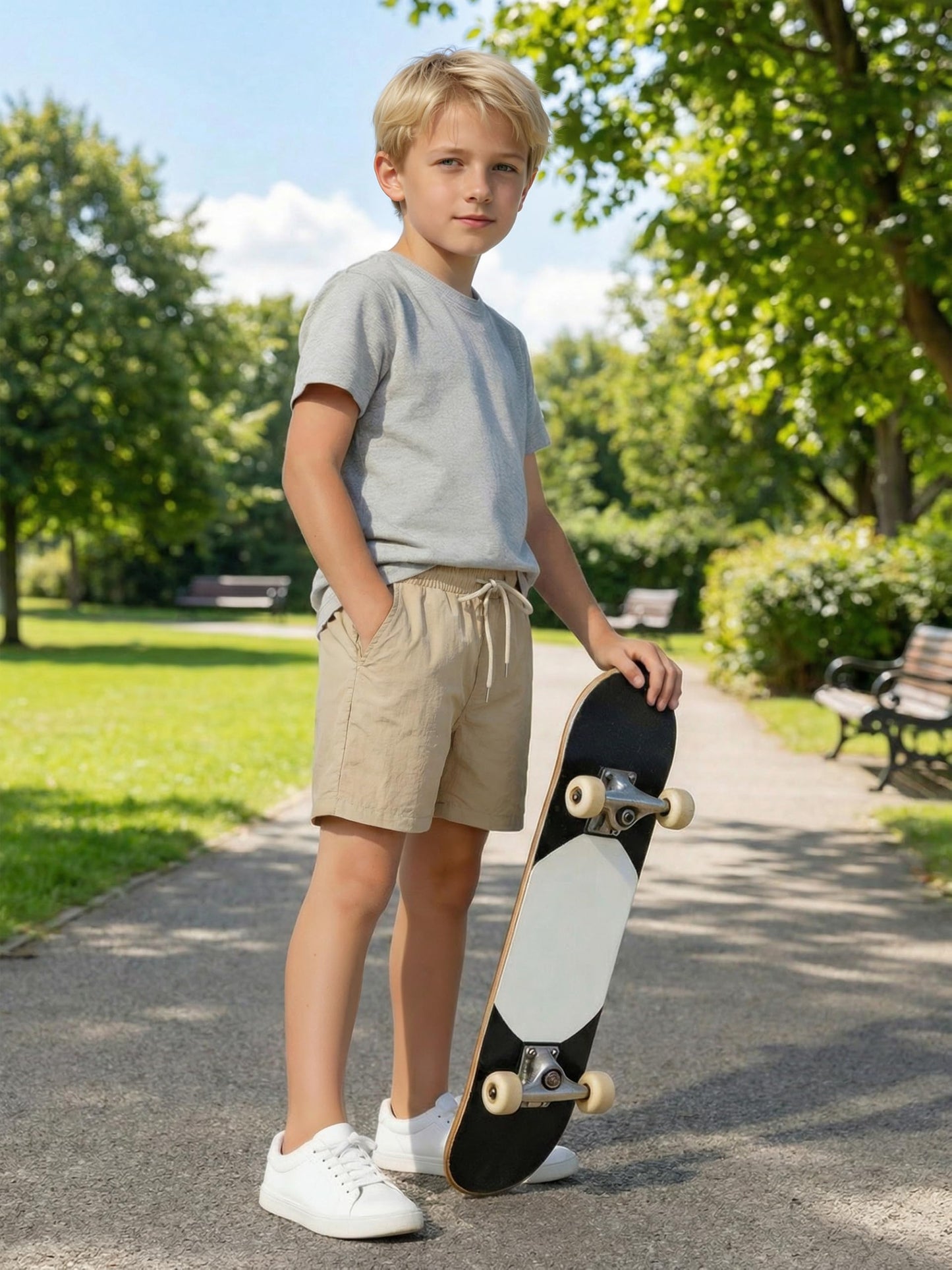 Cooraby 2 Pack Boys Quick Dry Shorts Pull On Cargo Shorts Waist Drawstring with Pockets School Uniform Activewear for Kids 5-12Y