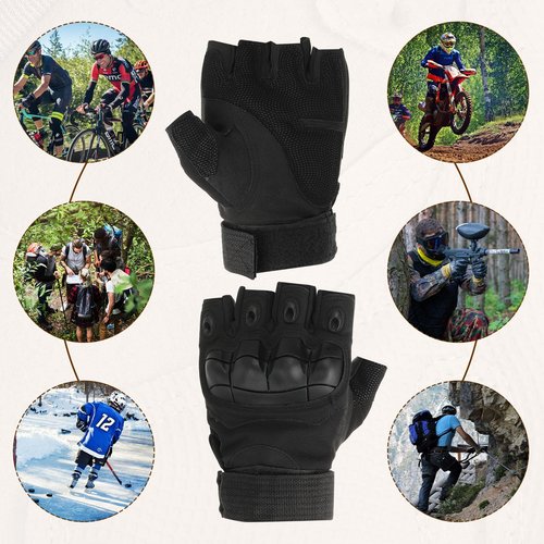 PATIKIL Men's Outdoor Fingerless Gloves, Half Finger Gloves Breathable Workout Gloves for Climbing Cycling Hunting, Black, M