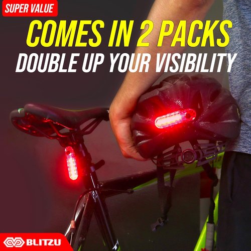 BLITZU Cyborg 120T USB-C Rechargeable Bike Tail Light 2-Pack - Bright Safety Flashlight for Night Riding, 4 Light Modes