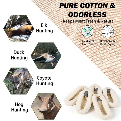 Qiullen 5-Pack Cotton Game Bags for Hunting - Breathable Meat Storage Bags for Elk, Deer, Caribou & Moose | Reusable, Washable with Reflective Strips & Ropes |4x48 + 1x28