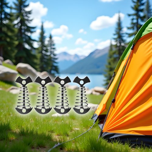 Spring Fishbone Deck Pegs Tent Stakes Awning Nails Deck Hooks Windproof Rope Tensioner Awning Fixed Hook Buckle, Carabiner with Rope Buckle Outdoor Fixed Wind Camping Buckle Rope Anchor