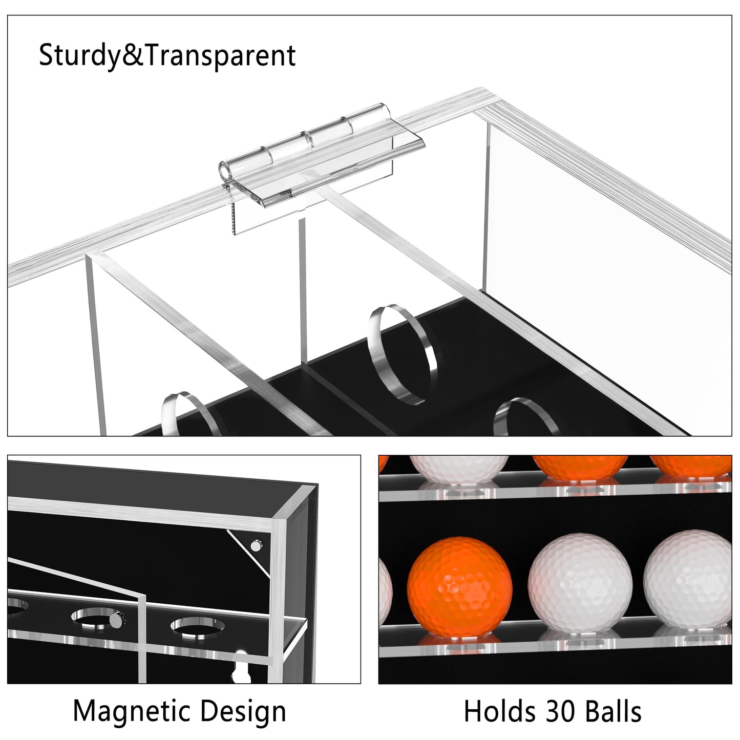 HBlife Acrylic Golf Ball Display Case Wall Mounted Cabinet Holder, Mirrored UV-Protection Clear Golf Ball Rack Holds 30 Balls with Magnetic Door Shadow Box for Collector Memorabilia Autograph Balls