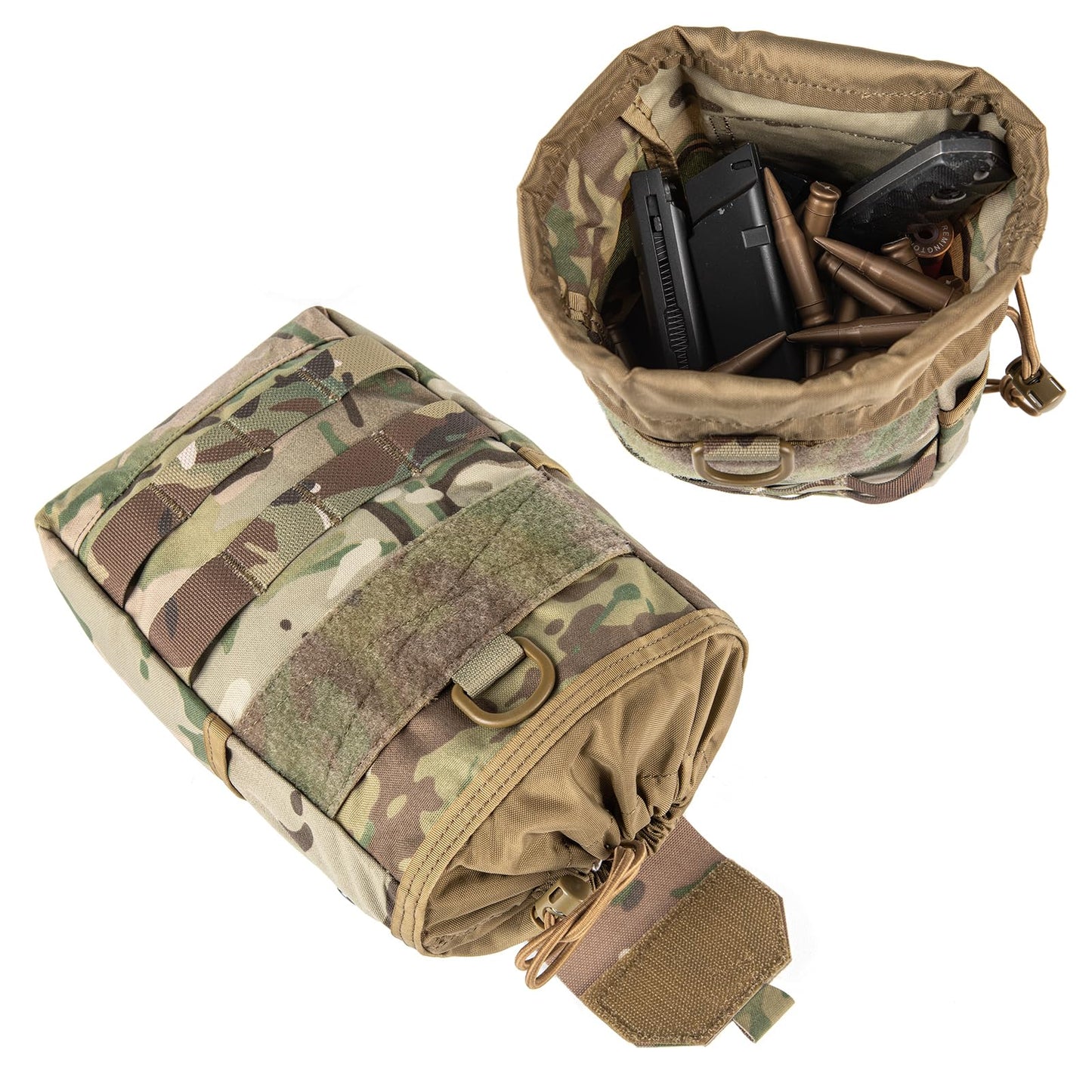 VOTAGOO GEAR Tactical Dump Pouch Molle Storage Bag Tactical Waist Bag, Drawstring Folding Magazine Dump Bag (CP)