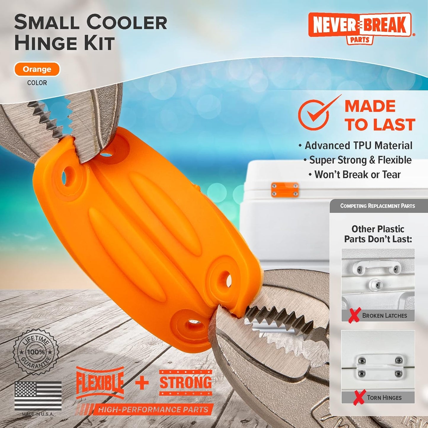 NeverBreak Parts - 2 Pack White Igloo Cooler Hinges Replacement with Screws | High Strength Igloo Cooler Replacement Parts | Igloo Parts kit for ice chests