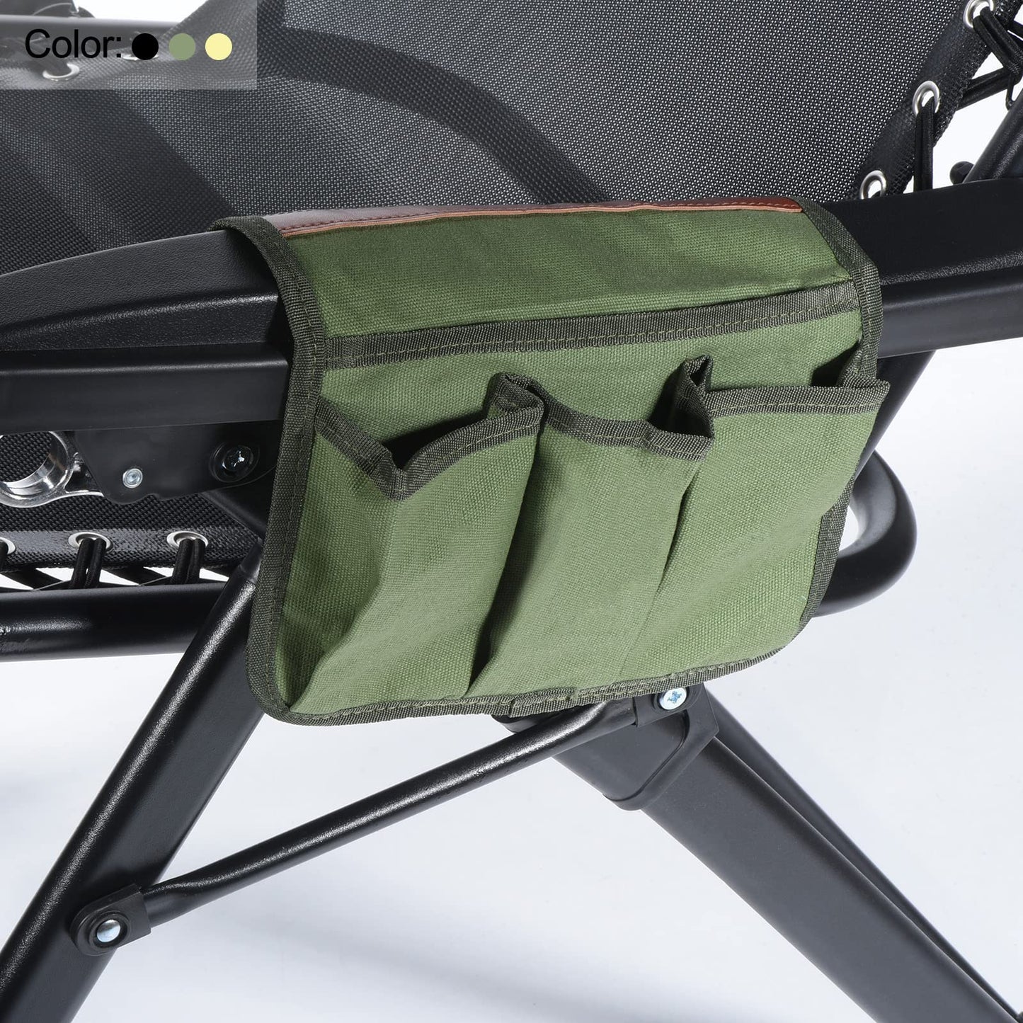 PATIKIL Chair Armrest Organizer, 2 Pack Outdoor Folding Chairs Arm Rest Side Magazines Snacks Bag Waterproof Storage Pouch for Camping, Black Green