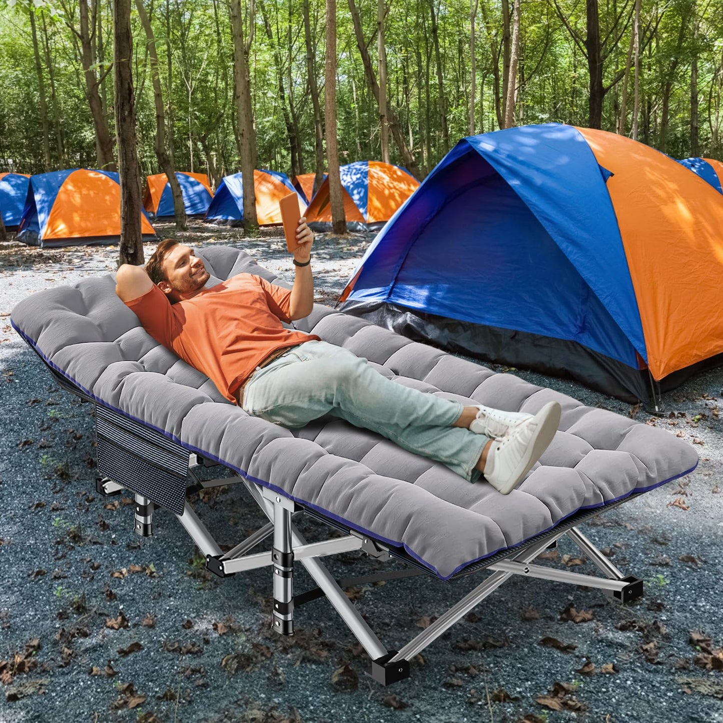 ABORON Oversized XXL Folding Camping Cot W/Mat for Adults, 78" L x 32" W x 18" H Heavy Duty Outdoor Bed with Carry Bag,1200 D Layer Oxford Travel Camp Cots