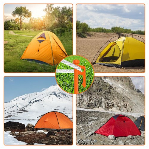 Eurmax USA 10 inch Multiuse Heavy Duty Steel Tent Stakes Tarp Pegs Camping Stakes for Outdoor Camping Canopy and tarp with 4 Ropes 10FT Length,8pcs(Orange)