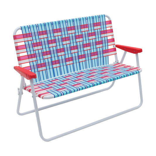 CAMP & GO 16.5" High Seat Outdoor Double Wide Loveseat Web Folding Chair, Blue/Red