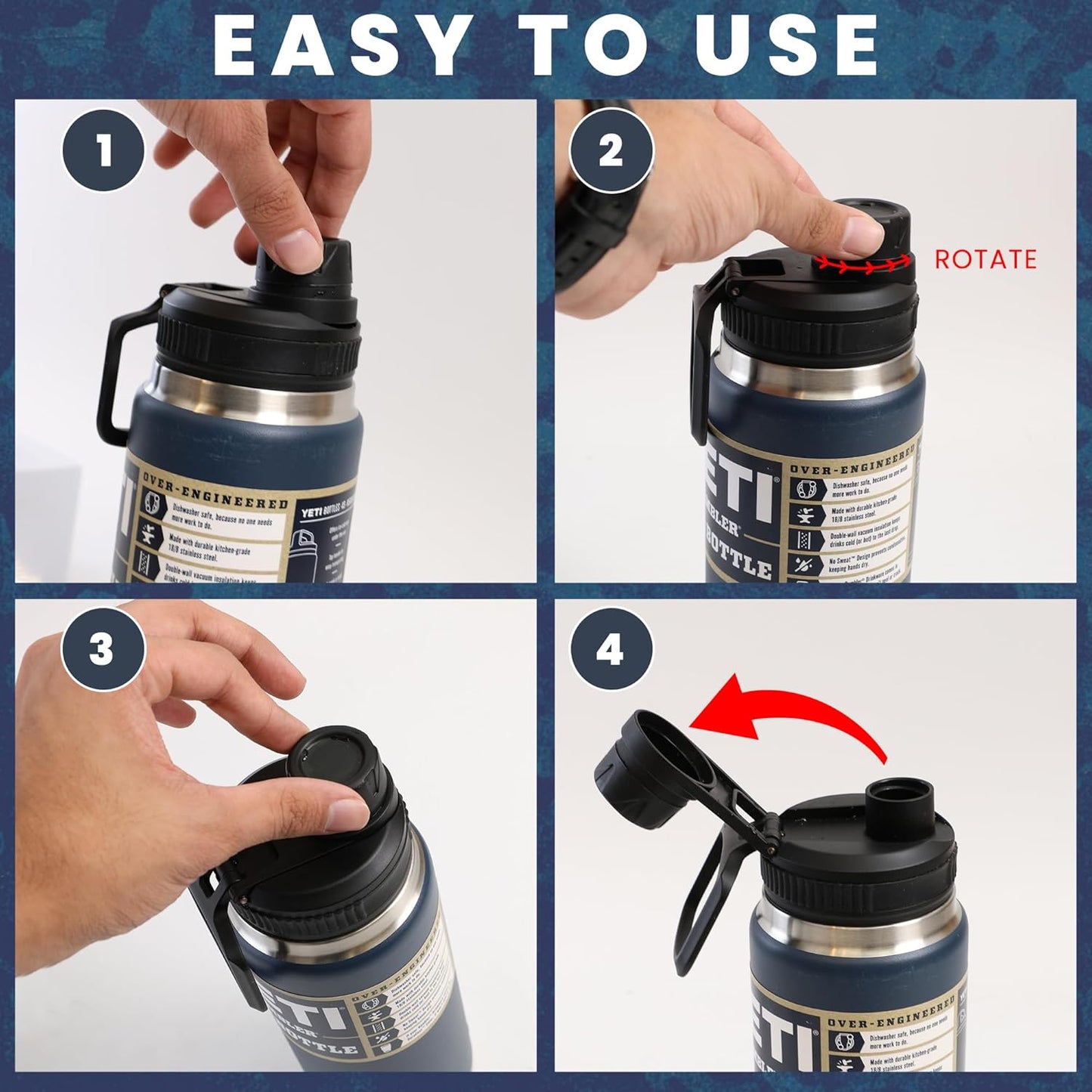 SmartKap Yeti Lid for Rambler 12/18/26/36/46/64 Oz | Yeti Lid with Wide Loop Handle | Leakproof | BPA Free | Dishwasher Safe