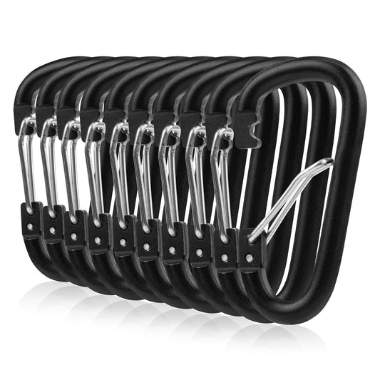 10PCS Black Carabiner Clips, 2.3" Small Aluminum D Ring Caribeener Clips, Spring Snap Hook for Carabiner Keychain
