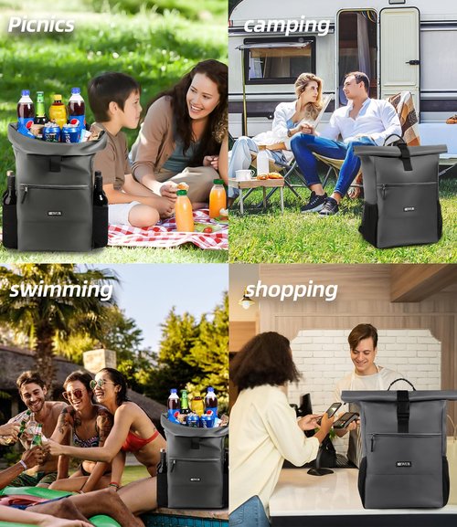 DEWUR Cooler Backpack 45Cans Large Capacity Insulated Light Cooler Backpack,Waterproof and Leak-Proof,Portable with Bottle Opener,Perfect for Picnics,Camping,Beach,Hiking,Shopping,35L(Grey)