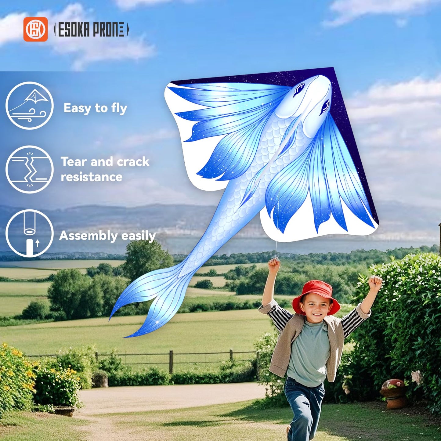 Kites for Adults & Kids Ages 4-8,Beach Kites Easy to Fly for Beginner, with Handle and 328ft Kite String，Best Toy and Gift for Boys & Girls. (Flying Fish+Grassland+Octopus, 3)