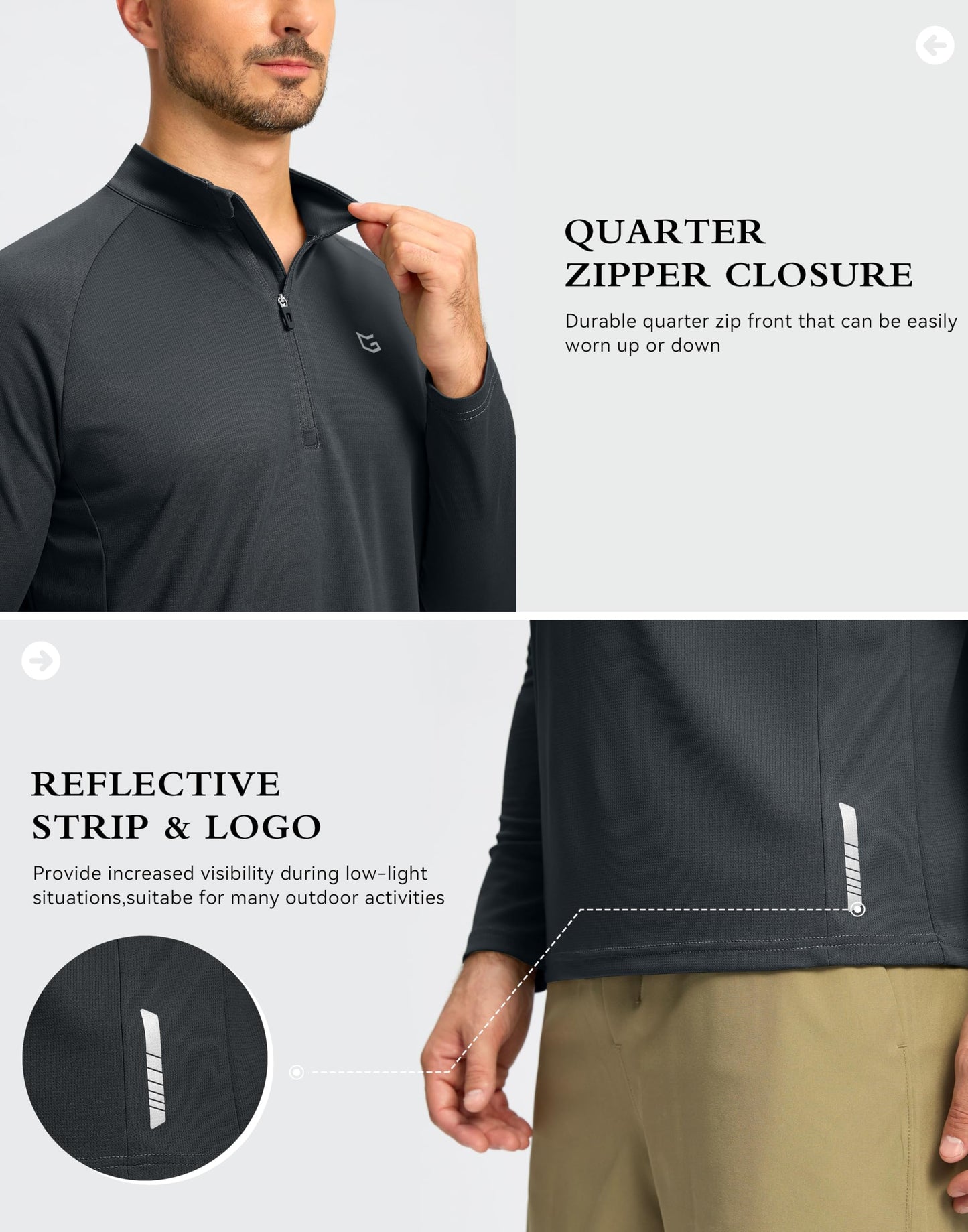 G Gradual Men's Running Shirts Long Sleeve Athletic Shirt Lightweight Quick Dry Quarter Zip Pullover for Men Workout Gym Golf(Dark Grey,L)