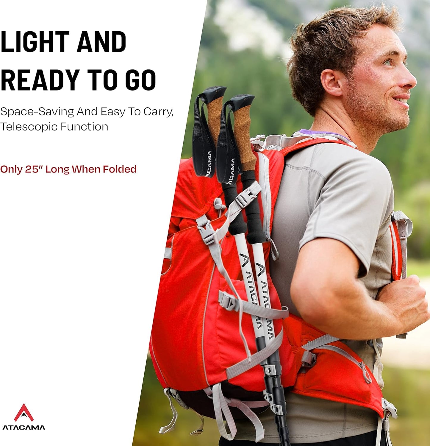 ATACAMA Lightweight Foldable Carbon and Aluminum 7075 Collapsible Hiking Sticks with Cork Handle - Hiking Poles Telescopic Trekking Poles Folding Walking Sticks For Hiking Accessories Nordic Walking Poles