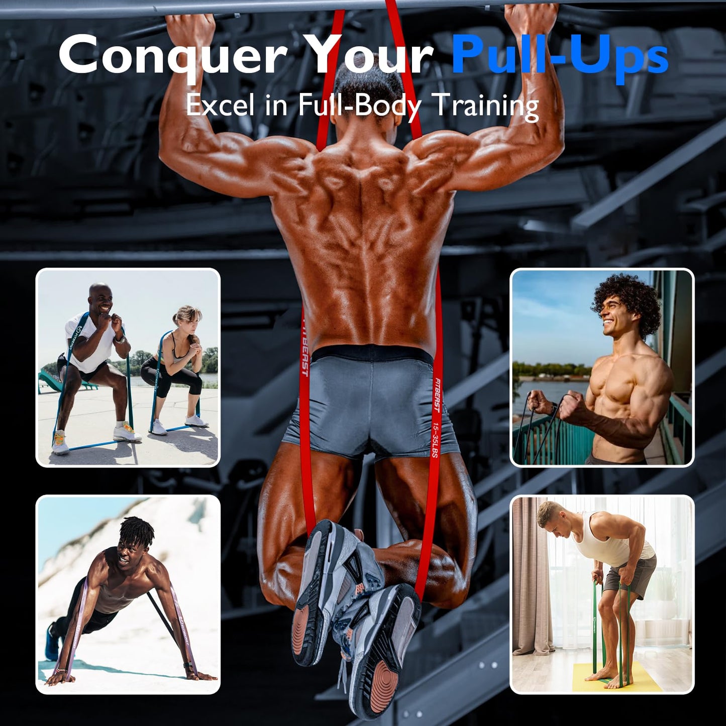 FitBeast Resistance Bands Set, 5 Different Levels, Pull Up Assist Bands for Strength Training, Crossfit, Powerlifting, Muscle Toning, Mobility Exercises, Full-Body Workout (Vibrant 5-125 lbs)