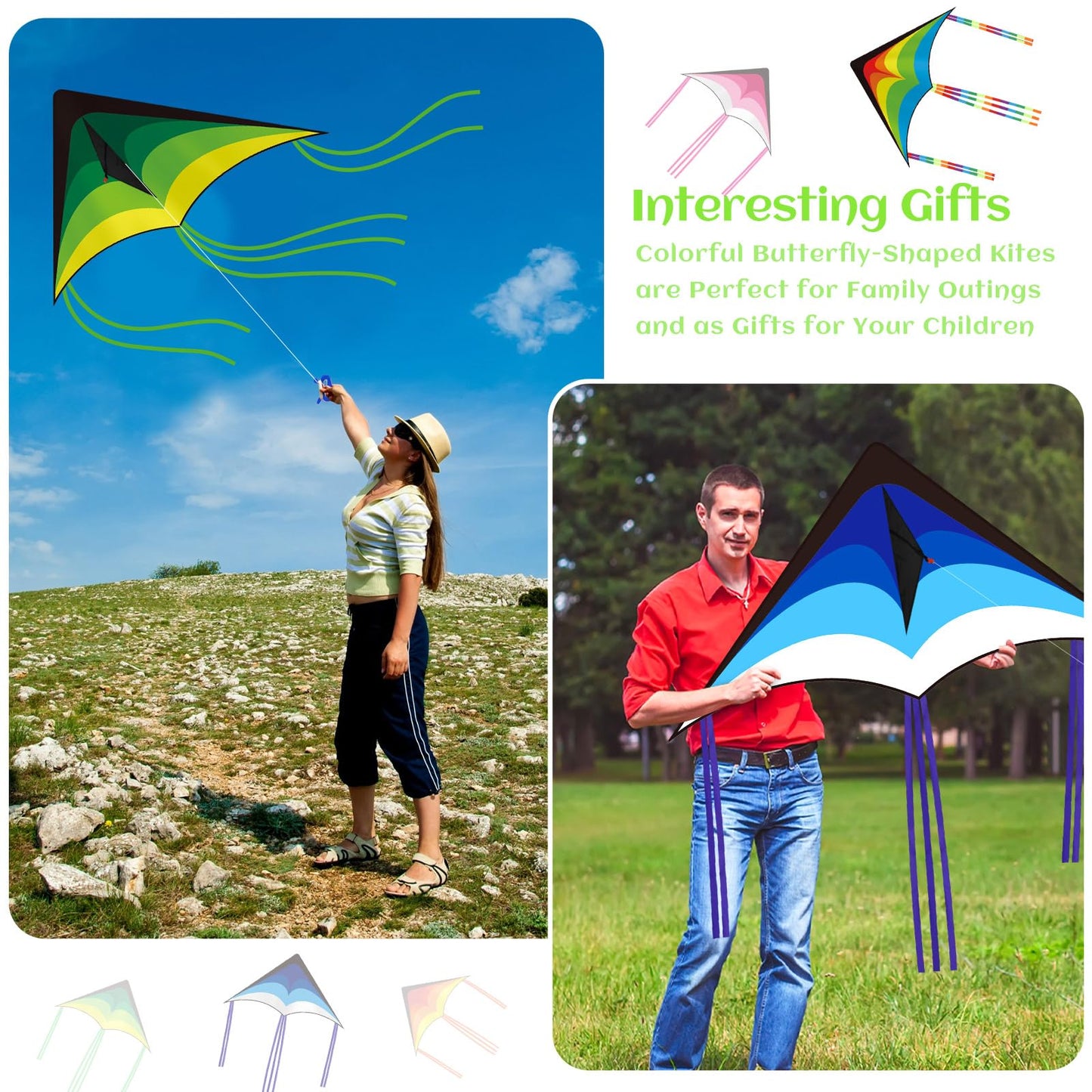 Halloscume Large Delta Kites for Adults Easy to Fly 57.1 Inch with 328.1 ft String Rainbow Beach Delta Kites for Beginner Outdoor Supplies(Classic)