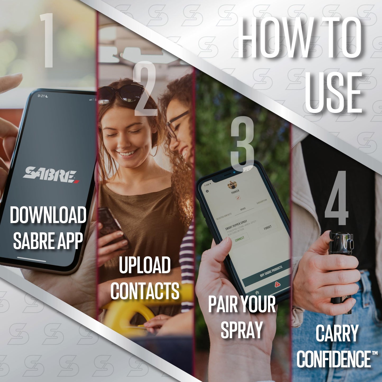 SABRE SMART Bluetooth Pepper Spray for Self Defense w/ Live GPS Tracking, Text & Phone Call Alerts in Emergencies, Fast Flip Top, Training Spray, Refill Canister Available, 0.54 fl oz