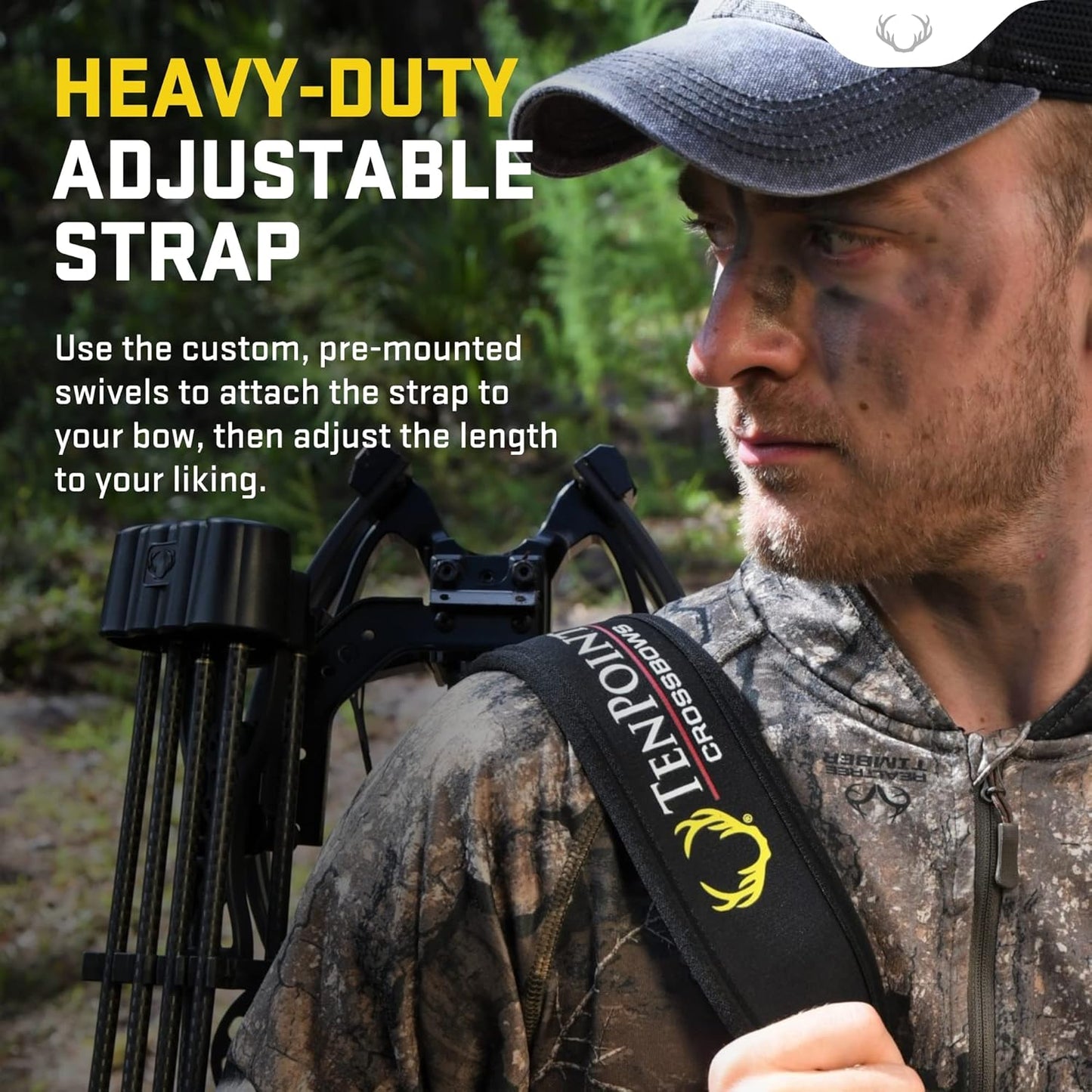 Adjustable Neoprene Sling for Crossbows - 1.25” Shoulder Strap with Thumb Loop, Fits TenPoint, Wicked Ridge & Horton