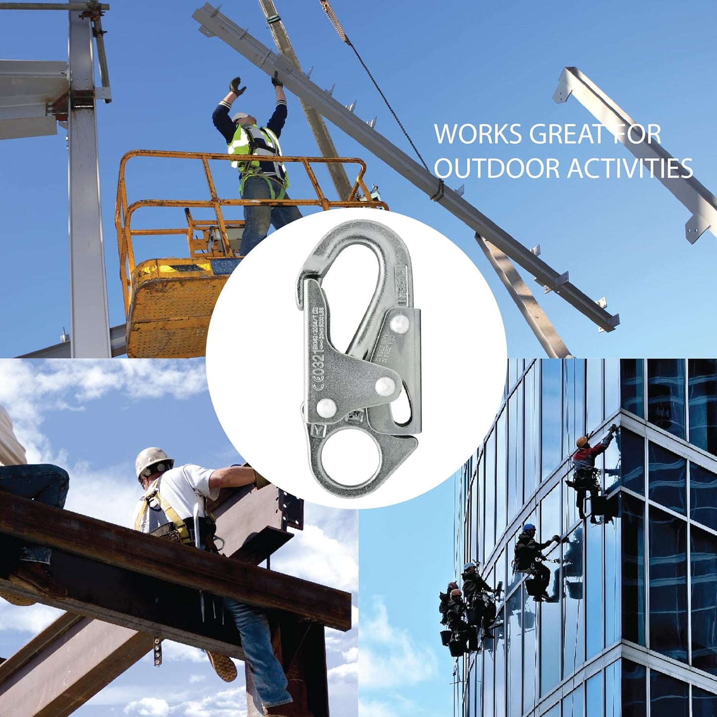 Forged Steel Snap Hook 25KN - Fusion Climb® Maxi-2 - Professional Fall Protection Snap Hook - Heavy Duty Carbon Steel - Double-Action Snap Hook for Safety, Climbing, Rappelling - OSHA