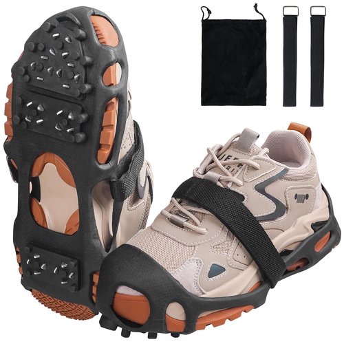 Ice Cleats Snow Traction Cleat for Boots and Shoes 28 Studs Ice Crampons for Walking on Snow and Ice Anti Slip Overshoe Rubber Ice Grippers Slip-on Stretch Footwear Medium