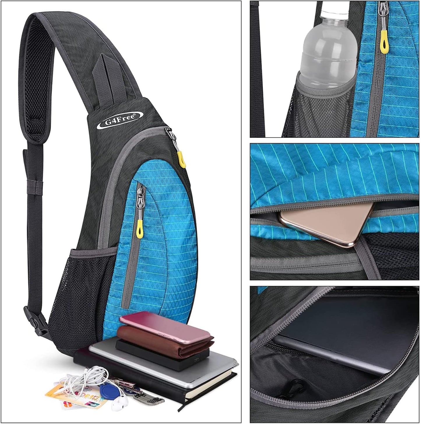 G4Free Sling Bag for Men Women, Small Crossbody Backpack Lightweight Chest Shoulder Bags for Travel, Outdoor and Sports (Black)