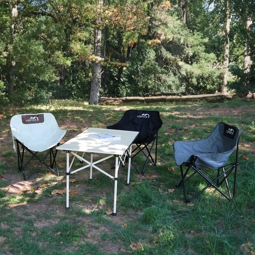 U2PICK Folding Camping Chairs, Portable Moon Chair Support Up to 330Lbs with Carry Bag, Lightweight Foldable Outdoor Chair with Cup Holder, Gray
