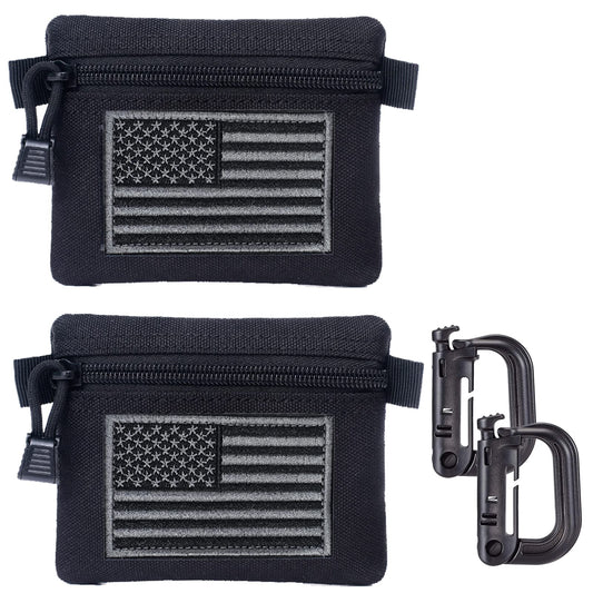 2 Packs Tactical EDC Pouches Compact Mini Military Molle Utility Pouch Accessories Organizer Bags Coin Purse Keychain Pockets Credit Card Holder for Waist Pack(2 Pack Horizontal Black)
