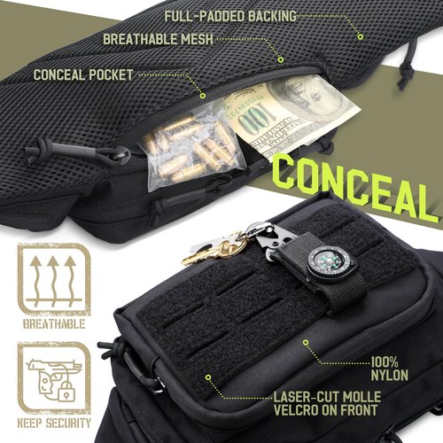 WYNEX Concealed Carry Fanny Pack Pistol Pouch, Tactical Fanny Pack Handgun Pouch with Universal Pistol Holster CCW EDC Waist Pack of Adjustable Paracord Suspension System for Men